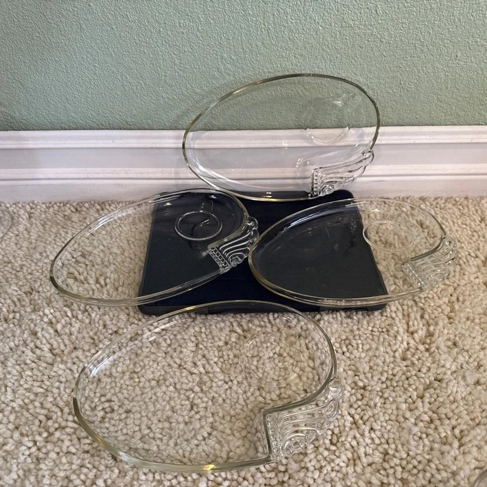 Lot Of 4 Federal Glass Columbia Clear Oval Glass Snack Plates Platters #35